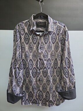 Coogi Luxe Mens Long Sleeve Flip Cuff Button Up Shirt Sz 2XL Multicolor Paisley